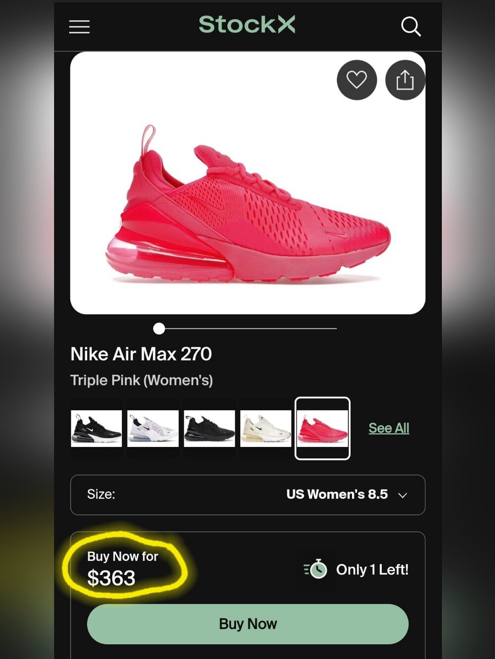 *XCLNT* Nike Airmax Air Max 270 Sz 8.5 Neon Bright Hot Hyper Vibrant Triple Pink - Picture 11 of 12